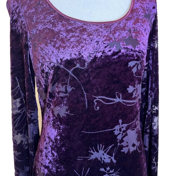 CDC Purple/Plum Velvet/Flocked Damask Floral Long Sleeve Dress Size 4 - Picture 13 of 15